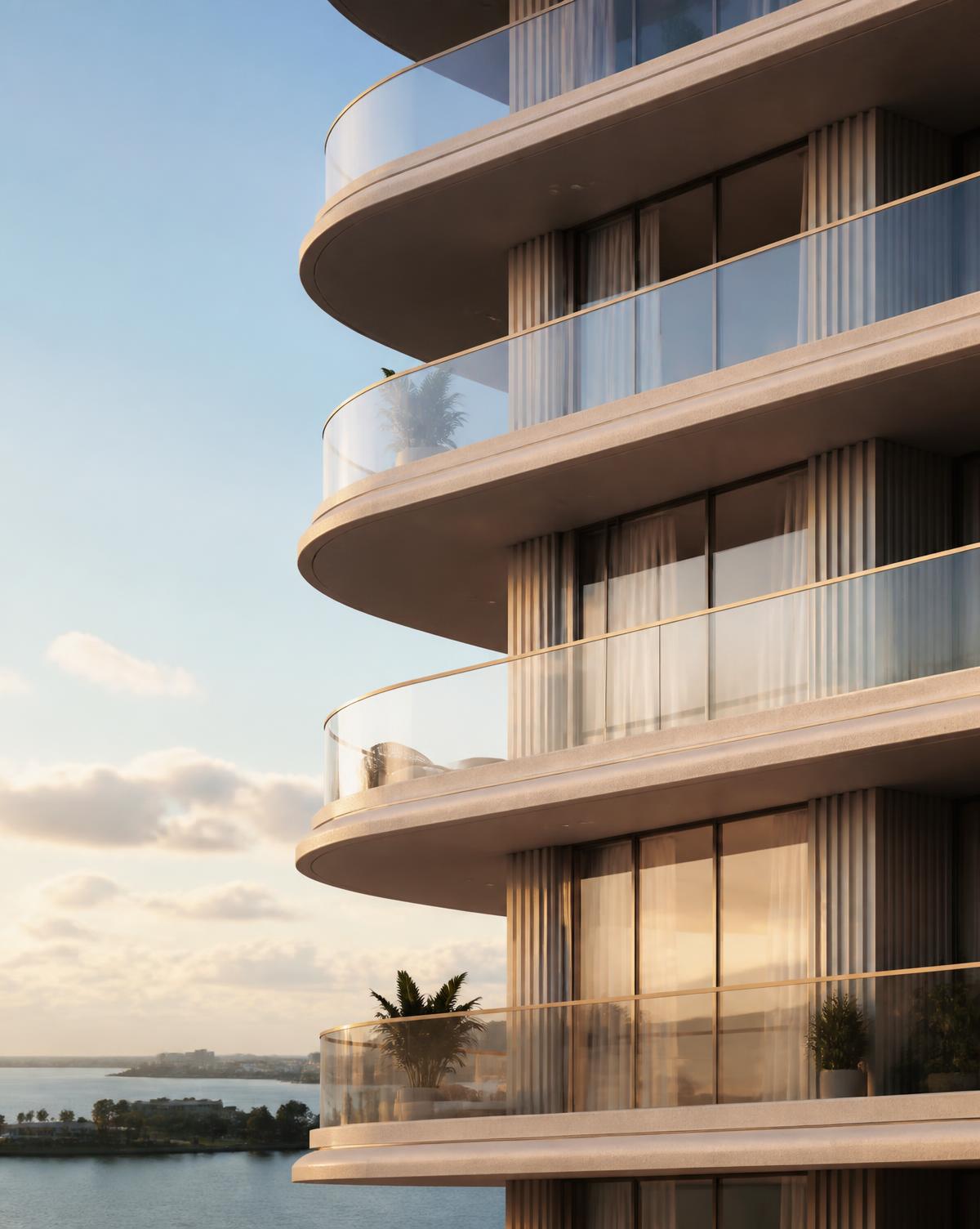 Detalhe arquitetônico de uma torre residencial em pré-construção em Miami